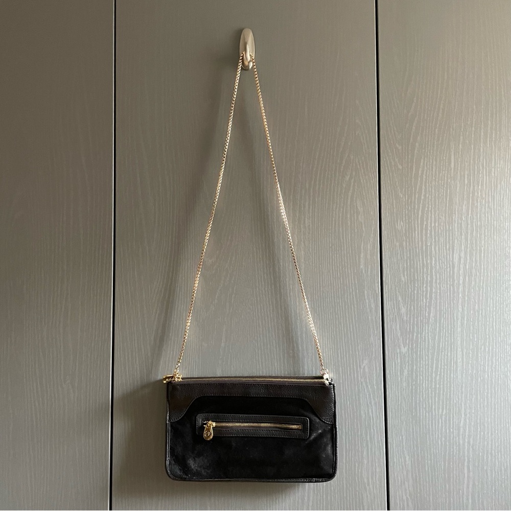 NWT C. Wonder Calf Hair & Pebble Leather Crossbody | Dark Brown | Gold Chain